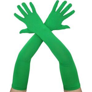 Women's Classic Satin Green Above Elbow Gloves Stretchy Soft Cosplay Costume